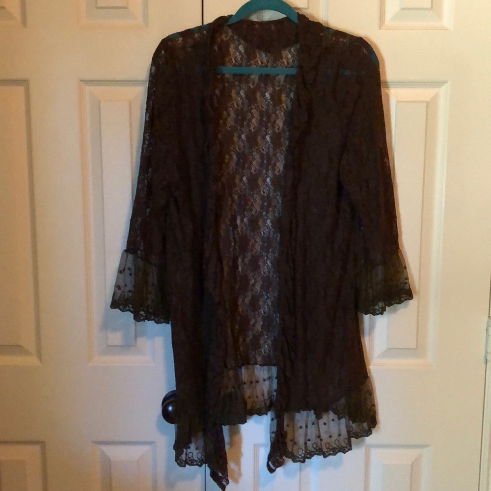 Brown thigh length lacy cover up